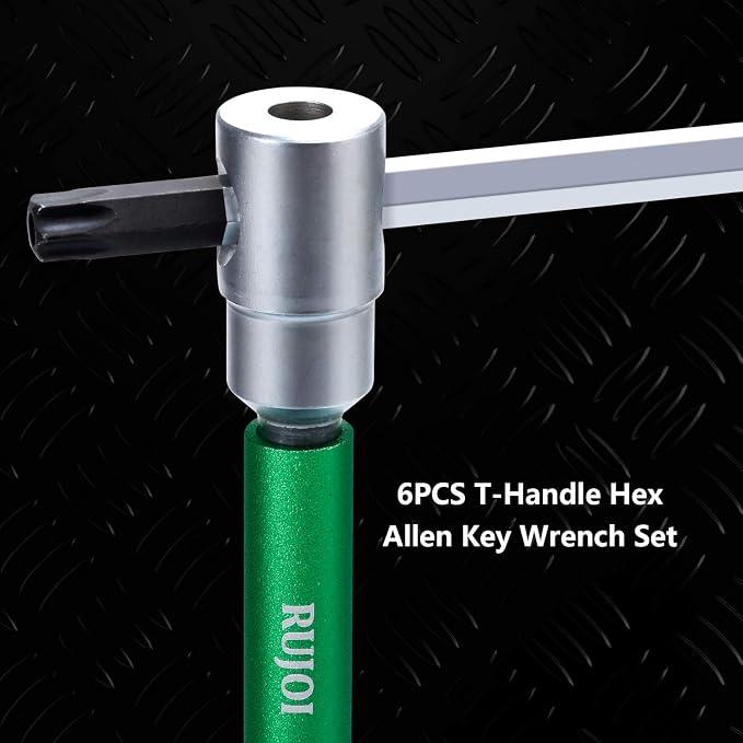 T Handle Allen Wrench Set,6PCS T-Handle Hex Key with Speed Sleeves for Fast Spinning,Sliding Top Handle for“T " or“L”Shape for T Handle Driver, T handle set store in Folded BAG (Green-Trox)