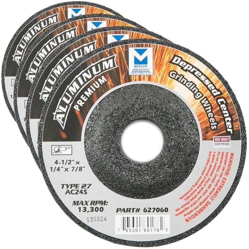 Mercer Industries 627060 Type 27 Grinding Wheel for Aluminum and Other Non-Ferrous Metals, 4-1/2" x 1/4" x 7/8", 25 Count (Pack of 4)