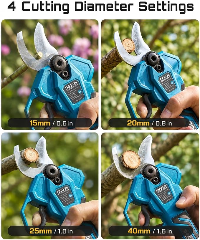 SEESII 2-in-1 Pole Pruning Shears 1.6'' Cut, 20V Electric Cordless Pole Pruner With 4.9-9 ft Telescopic Reach, LCD Display, 2 x 4.0Ah Batteries, Brushless Motor, SK5 Blade for Garden Tree Trimming