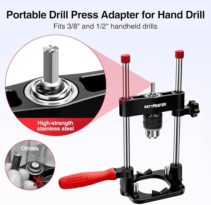 ArtyMaster Portable Drill Guide for Straight Holes – Precision Drilling Jig with Chuck Key, Drill Guide Attachment, Portable Drill Press Adapter for Woodworking, WT116A