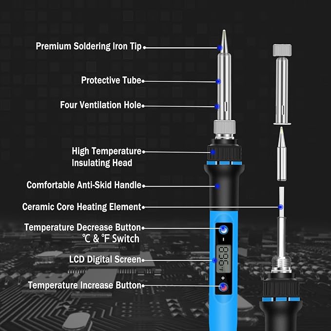 Soldering Iron Kit, 80W 110V Fast Heat up in 10s LCD Digital Adjustable Temperature Soldering Gun Thermostatic Soldering Kit for Electronic