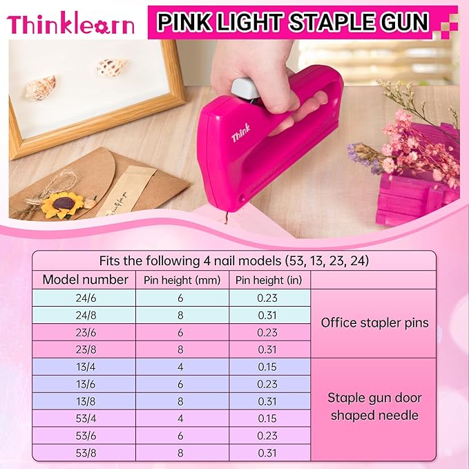 THINKLEARN Light Duty Staple Gun for Wood - Pink 4-in-1 Upholstery Staple Gun with 1600pcs JT21 Staples and Staple Remover, Fabric Staple Gun for Upholstering, Crafts, DIY, Decoration