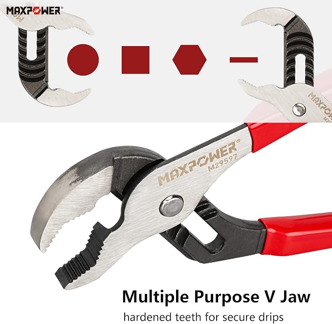 MAXPOWER 10 inch Groove Joint Pliers, Quick Adjustable Serrtated V Jaw Tongue and Groove Pliers