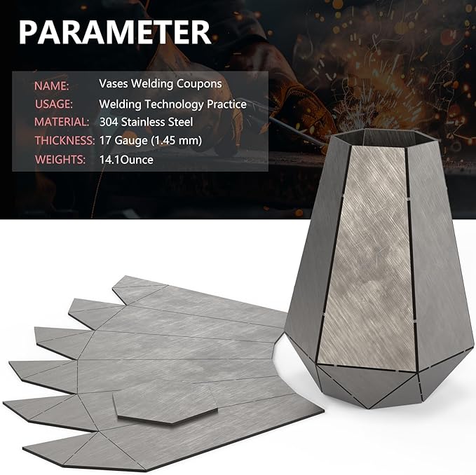 Welding Coupons Vases,17 Gauge Welding Practice Kits, 304 Stainless Steel Plate,Beginner Welding Kits,Suitable for TIG MIG, for Mastering and Improving Welding Skills.