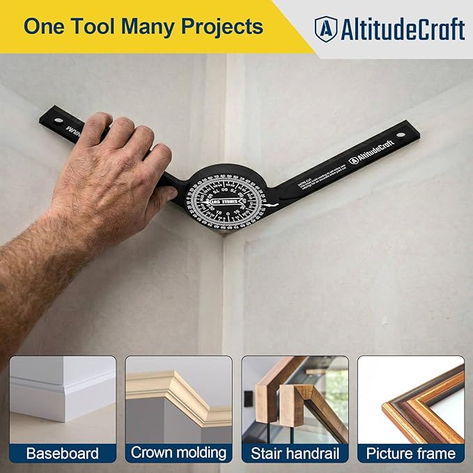 Precision Miter Saw Protractor – No-Math Angle Finder for Crown Molding, Trim & Woodworking | Heavy-Duty Aluminum, 360° Rotation (7.28 In)