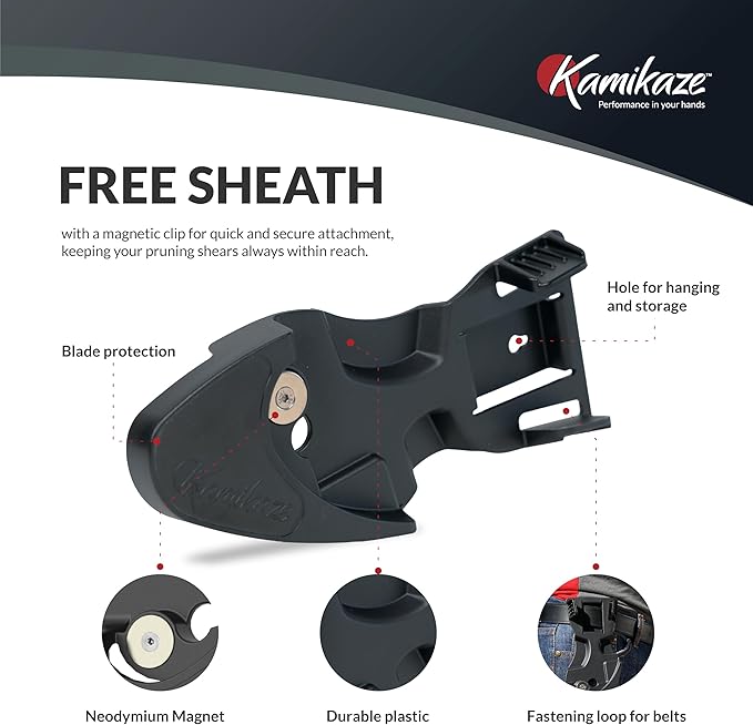 KAMIKAZE Heavy-Duty Professional Pruning Shears for Gardening, Ergonomic Comfort Handle, SK5 High-Carbon Steel Bypass Blade, Cuts Branches Up to 1 Inch, Garden Clippers for Tree and Shrub Trimming