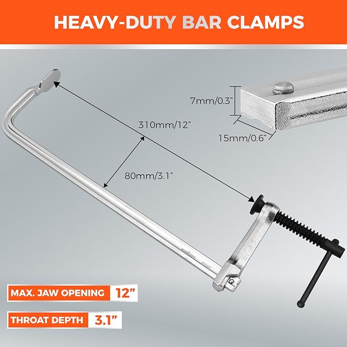 HORUSDY 4-Pack 12-Inch Bar Clamp Set, Light Duty Drop Forged Steel F Clamps, Max 450 lb Load Capacity, Smooth Adjustment Strong Grip for Welding, Woodworking, Metalworking, DIY & Crafts