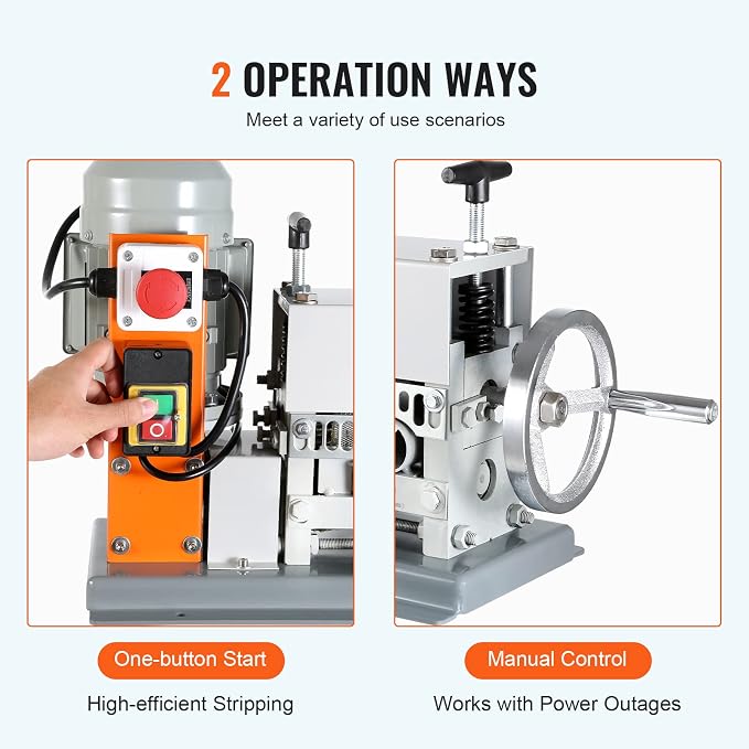 VEVOR Electric Wire Stripping Machine, 0.06''-1.42'' Automatic Wire Stripper Machine, 370 W, 88 ft/min Wire Stripper with An Extra Manual Crank, 11 Channels Electric Wire Stripper, Copper Stripper