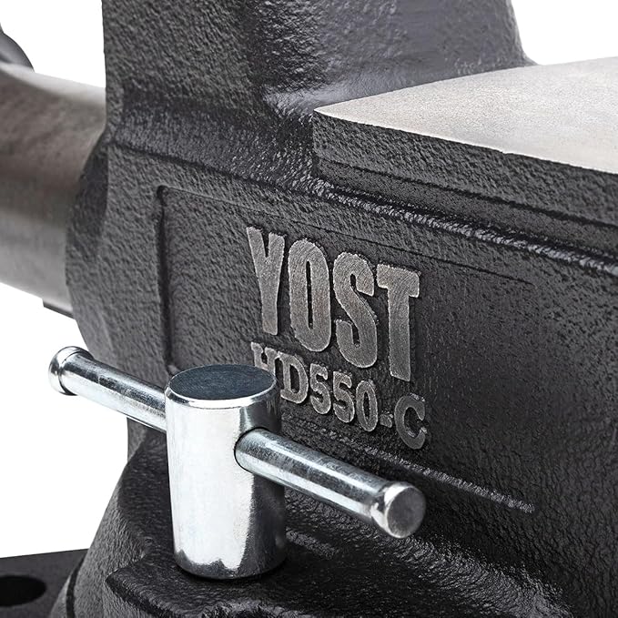 Yost HD550-C Heavy Duty 5-1/2 Inch Mechanics Work Bench Vise | Heavy Duty Woodworking & Metal Work Table with Secure Grip Swivel Base | 60,000 PSI Casting Iron Material with Extra-large Anvil Surface