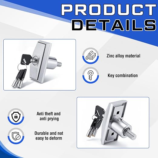 Set of 2 Universal Vending Machine Lock with T-Handle and 6 Keys Zinc Alloy Lock Replacement for ATM Candy Snack Machine (2.95 Inch,Screw)