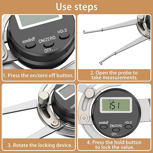 HDLNKAK Digital Inside Caliper Gage, Favor 0.5"-7” Metric/Fractional/Decimal Readings, Alloy Jaws, Digital Circular Caliper with Hold Function for Woodworking.
