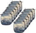 Lunarable Paris Chair Cushion Pads Set 12, Paris Cityscape from Montmartre Rooftops Flying Bird Pigeons Foggy Sunrise, Anti-Slip Seat Padding for Kitchen & Patio, 16"x16", Dark Blue Yellow
