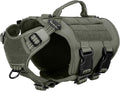 ICEFANG No Pull Tactical Dog Harness for X-Small Dogs,Adjustable Dog Vest | Control Handle,MOLLE Panel,Front Hook,3 Leash Clips,Soft Padded,for walking training,Green,X-Small