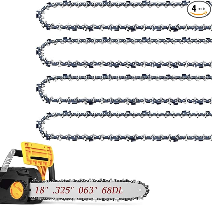 4 Pack 18 Inch Chainsaw Chain Fit Stihl 68 Drive Links .063" Gauge .325" Pitch Fit Stihl 025, MS250, MS251 (PRE 2023 .063" Gauge), MS 231, MS 241, Oregon, Husqvarna and more