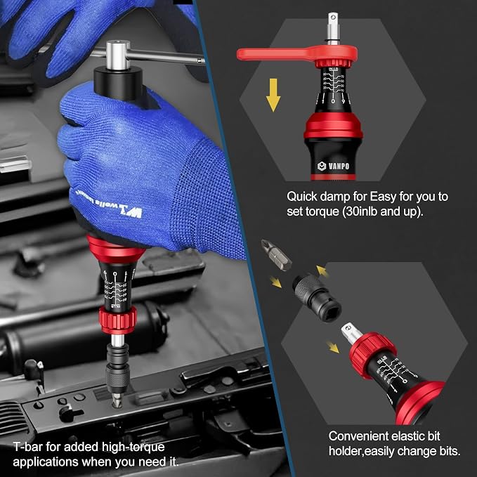 VANPO Torque Screwdriver Set 10-80 In-lb, 99-Piece Torque Driver Kit | with T-Bar & 1/4" Quick-Change Adapter, Precision Adjustable for Scope Mounting, Electronics Repair, Bicycle Maintenance