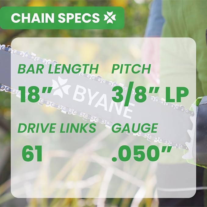 BYANE 18-Inch Carbide Chainsaw Chain 3/8"LP Pitch .050" Gauge 61 DL | Fits Stihl MS170, MS180, MS211, MS250, and 025 Models