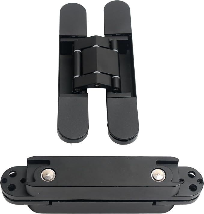 2-Pack 6 inch Hidden Door Hinges Heavy Duty Black, Invisible Concealed Hinges Zinc Alloy 6''x 2.5''x1Inch,180 Degree Swing Hinge, 3 Way Adjustable Hinge with Pins and Screws (2, Black)