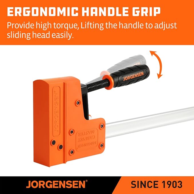 Jorgensen 18-inch Bar Clamps Set, 2-pack 90° Parallel Clamps Cabinet Master, Steel Jaw Bar Clamp for Woodworking, 1500 lbs Load Limited