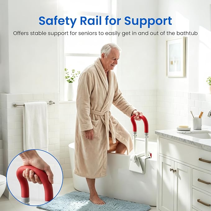 Bathtub Safety Rail with Double Bathtub Handles for Seniors, Adjustable
