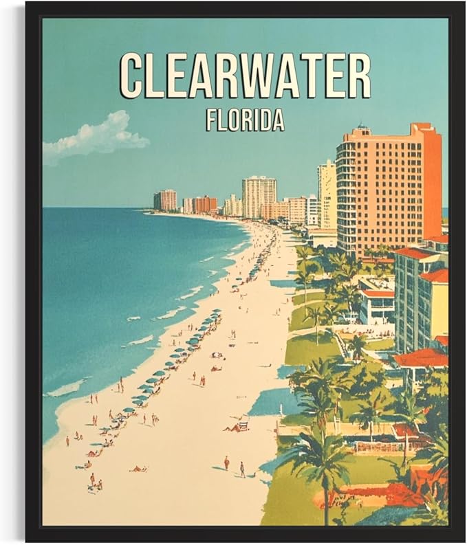 Clearwater Beach Florida Unframed Wall Art Print Poster, US Vintage Retro Beach Scenery Posters Prints for Restroom Home Picture Painting Artwork Gallery 219 (Clearwater Beach Florida, 36"L x 24"W, Unframed)