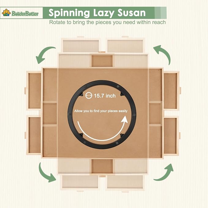 BuilderButler 1500 Pieces Rotating Puzzle Board with 6 Drawers,34.25"x25.2" Portable Wooden Jigsaw Puzzle Table with Lazy Susan Spinning Cover
