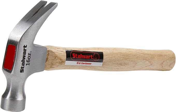 16-Ounce Claw Hammer - Basic Hand Tool for DIY and Woodworking with Natural Wood Anti-Vibration Handle and Drop-Forged Steel Head by Stalwart