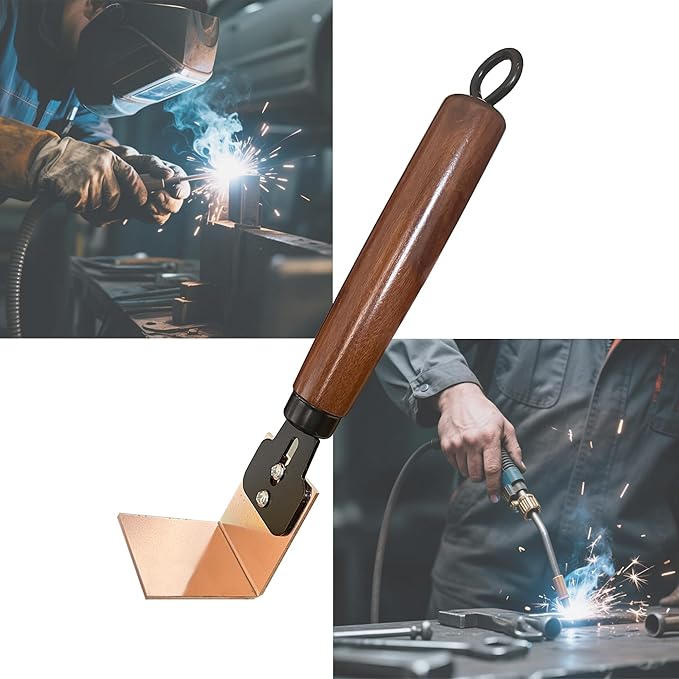 Copper Spoon Welder Backer Tools Welders Helper Welding Equipment Paddle Backer with Wooden Heat-Resistant Handle & Dual-Screw Fastening (Square)