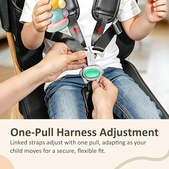 Toddler Booster Seat for Dining Table,Kitchen Chair Booster Cushion | Non-Slip Booster Seat with Backrest and 5 Piont Harness, PU Waterproof Travel Baby Booster Increasing Cushion