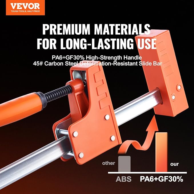 VEVOR Bar Clamps for Woodworking, 2-Pack 50" Parallel Clamp Set, F Clamp with 1100 lbs Load Limit, Even Pressure, High-strength Plastic and Carbon Steel, Wood clamps for Woodworking Metal Working | For Wood or Metal Working, 1100 lbs Load Limit, Large ...