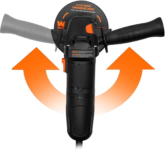 WEN 94475 7.5-Amp 4-1/2-Inch Angle Grinder with Reversible Handle, Three Grinding Discs, and Carrying Case, Black,orange