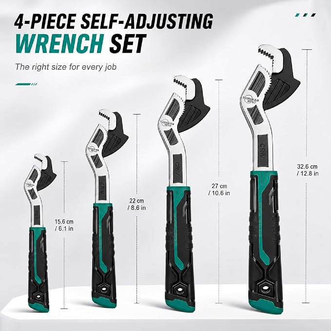 4PC Adjusting Wrench Set with Case, 6 8 10 12 Inch Multi-function Universal Magic Wrench, CR-V Steel for 0.47-1.18 Inch (7-43MM),Self locking Wrench,Pipe Wrench Set, Fittings and Nuts