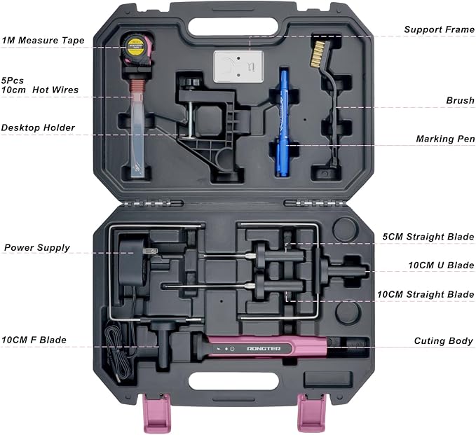 4 in 1 Hot Wire Electric Foam Cutter Kit, Styrofoam Cutting Tool 15W/ 6V with Case, Heated Foam Carving Knife Kit (Toolbox Pink)