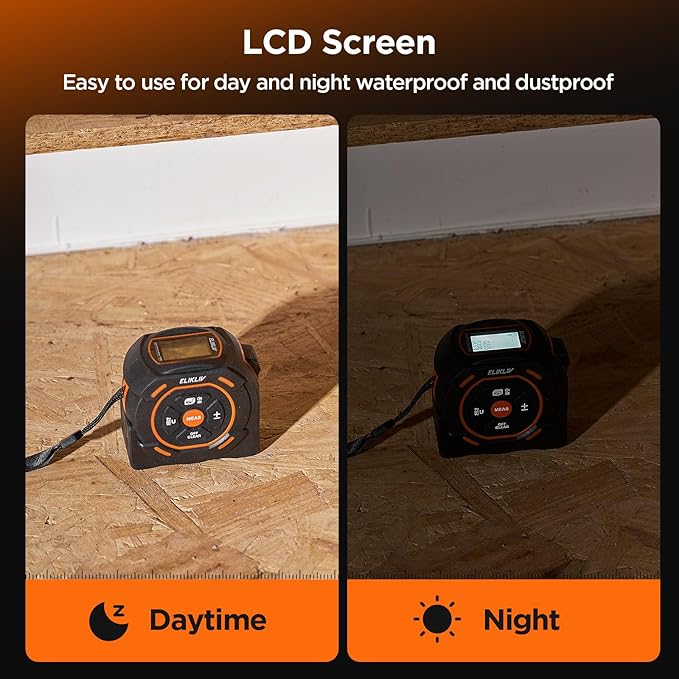 Laser Tape Measure 2-in-1, 197Ft Laser Distance Meter & 16Ft Digital Tape Measure, with LCD Display, Pythagorean Mode, Area/Volume Calculation, USB-C Rechargeable for Woodworking and Construction