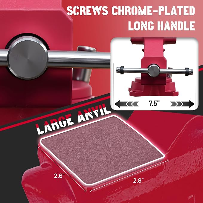 5.5"Bench Vise, 5"Jaw Opening 210° Swivel Base 3.2" Throat Depth