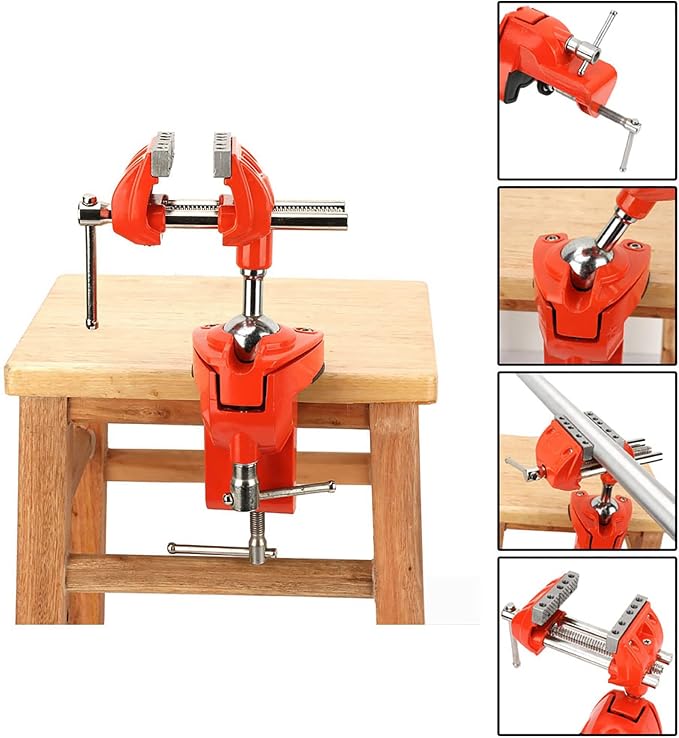 360° Swivel Clamp Bench Vise with Post, Orange for Woodworking DIY