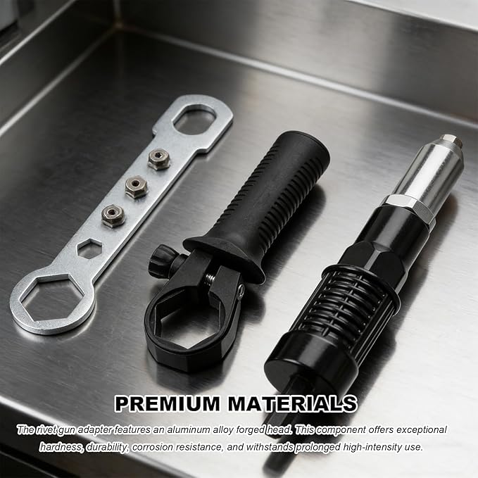 Rivet Gun Adapter Kit, Riveting Drill Attachment with 2.4mm/3.2mm/4.0mm/4.8mm Rivets Heads, Cordless Rivet Gun Power Drill Adapter Kit for Automotive Home Pop Riveting Work