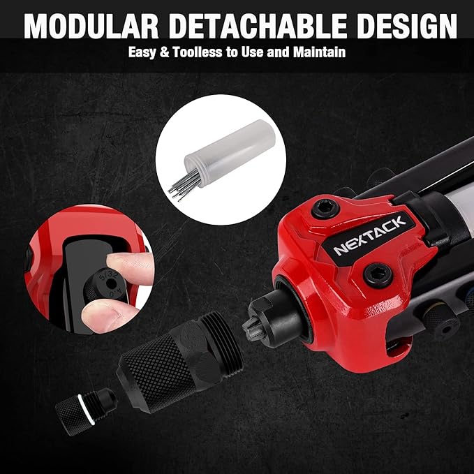 NEXTACK Rivet Gun Kit with 350 Blind Rivets, Heavy Duty Two-Handed 1/4” Pop Rivet Gun Set (NT300), 5 Nosepieces, Built-in Shaft Catcher for Van, Gutter & Automotive