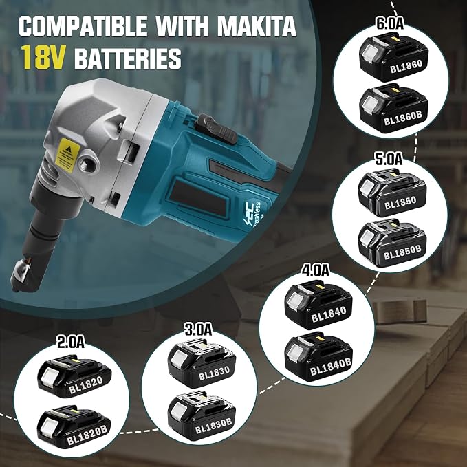 Cordless Metal Nibbler for Makita 18V Battery, 800W Sheet Steel Cutter with 2200RPM Brushless Motor, 360 Degree Rotating Blades for Cutting Stainless Steel, Aluminium, Plastic (Battery not Included)