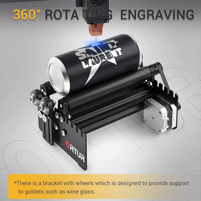 ORTUR Laser Rotary Roller, 360° Laser Engraver Y-axis Rotary Module for Engraving Cylindrical Objects Cans, 7 Adjustment Diameters, Min to 8mm, Compatible with Most Laser Engraving Machines