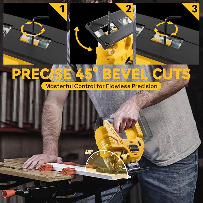 Cordless Jig Saw for Dewalt Battery, 7 Speed Variable Up to 3200RPM, LED Light, 45° Bevel Cuts, 3 Orbital Motions, with Jig Saw Blade for Straight/Curve/Circle Cutting(Battery Not Include)