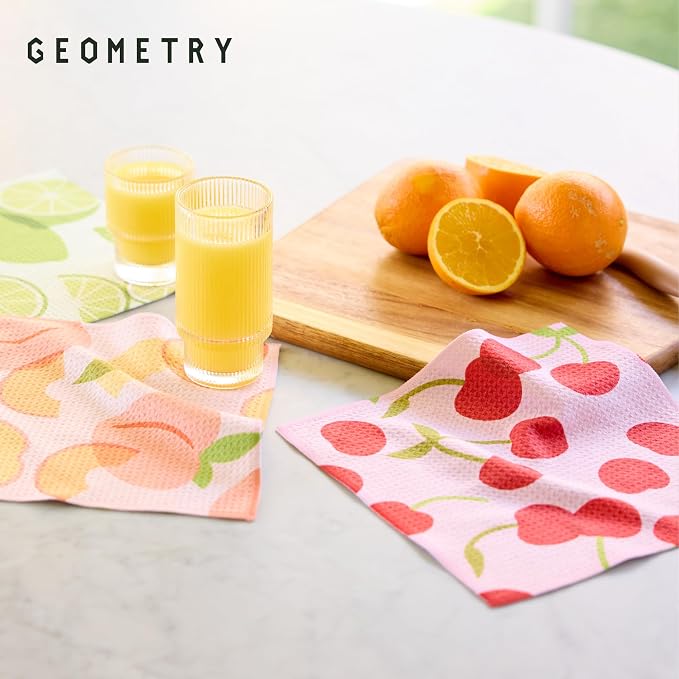 GEOMETRY Kitchen Dish Cloths - Spring & Summer Collection - Premium Dishcloths with Geoweave - Absorbent & Fast Drying Kitchen Towels - Soft Floral, 10" x 10" - 3-Pieces