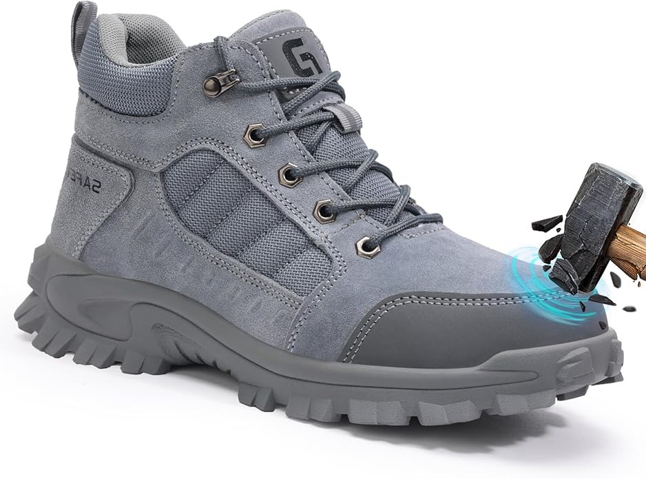 GUSAYEX Steel Toe Boots for Men Puncture Resistant Safety Work Boots with Kevlar Midsole Industrial Lightweight Men's Work & Utility Protective Shoes for Construction Warehouse Factory