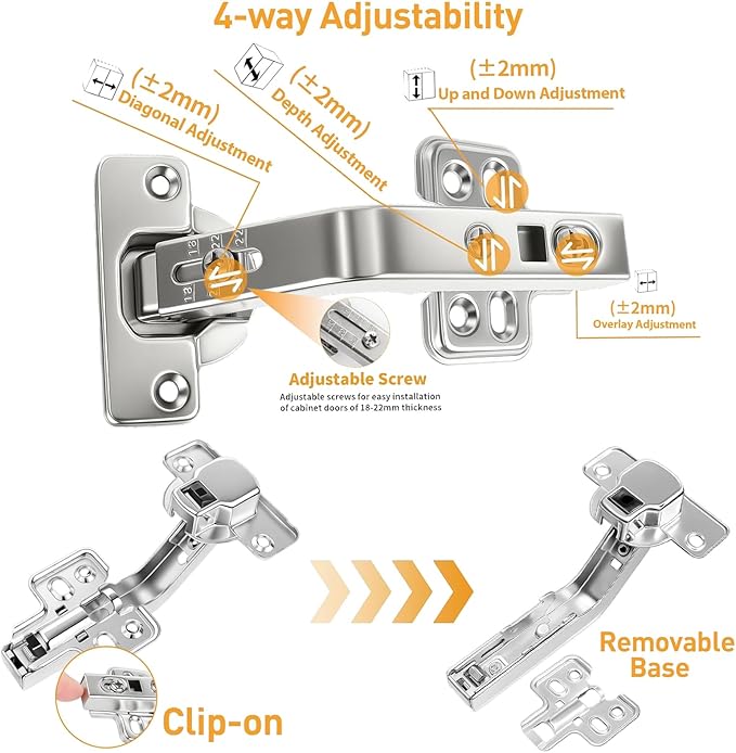 TamBee 135 Degree Lazy Susan Hinge, 48mm Corner Kitchen Cabinet Hinges, Concealed, 3D Adjust for Corner Door, Cupboard Hinges Replacement, Brushed Nickel 2 Pack