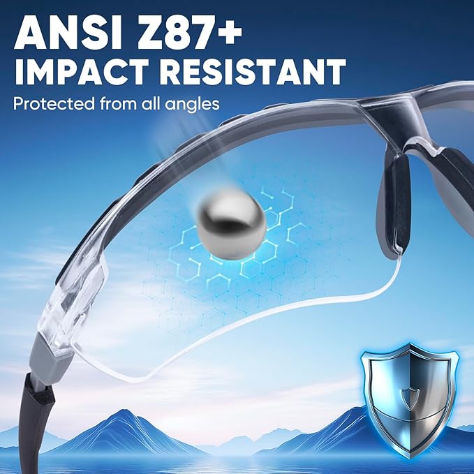TICONN Anti-Fog Safety Glasses for Men and Women, ANSI Z87.1 Scratch Proof Eye Goggles with Adjustable Arms and UV Protection
