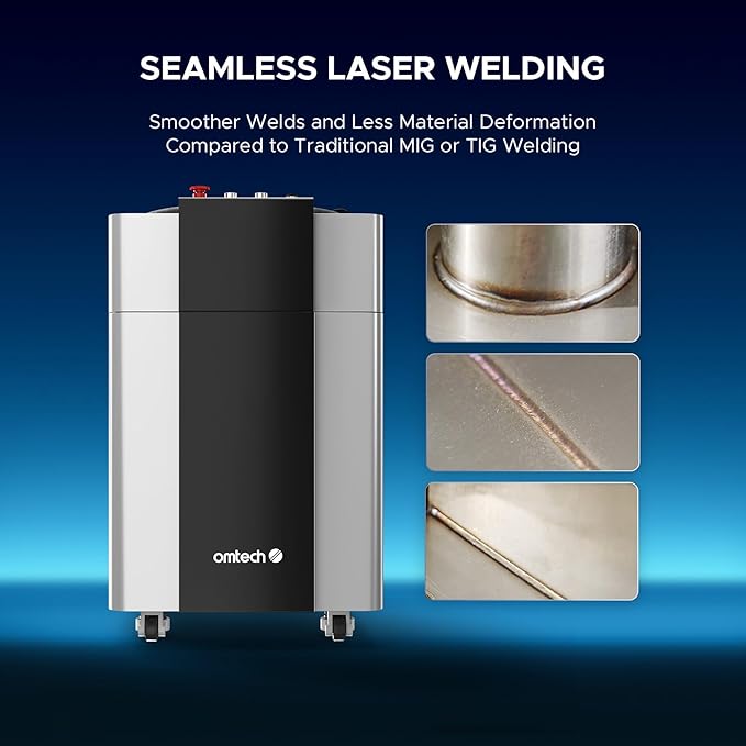OMTech 1500W Handheld Fiber Laser Welder, 3 in 1 Laser Welding Cleaning Cutting Machine with Laser Gun, Wire Feeder, Built-in Water Chiller, 20 Welding Nozzles, Laser Welder Cleaner Cutter for Metal