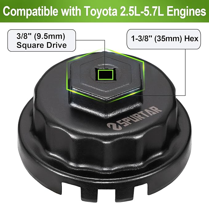 Spurtar Oil Filter Wrench for Toyota Cap Style Oil Filter Removal Tool 64mm for Lexus, Camry, 4 Runner, RAV4, Tundra, Tacoma, Highlander, Sienna, Sequoia, Avaion, Venza 2.5-5.7L Engine