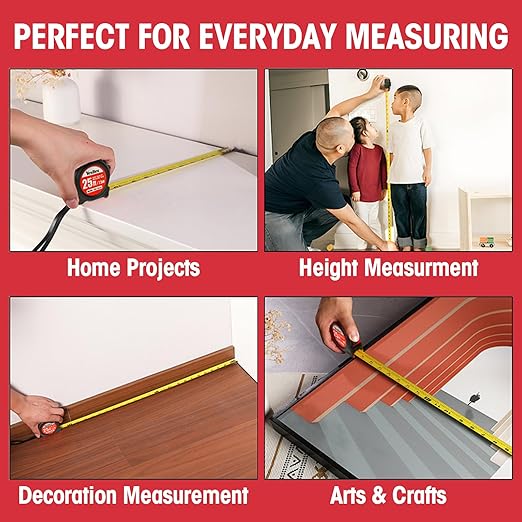 2 Pack Tape Measure 25 ft, Easy Read Retractable Measuring Tape 1-Inch Wide, Great for House Construction and Carpenter