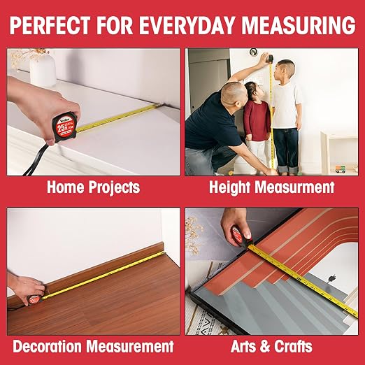 Tape Measure 25 ft, 10 Pack Bulk Easy Read Measurement Tape, Self-Locking Measuring Tape Retractable 25 FT by 1 in