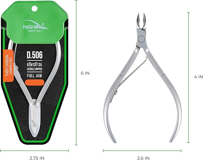Premium Hard Steel Cuticle Nipper - D-506, Precision Nail Tech Nipper with Grey Plated Full Jaw and Single Spring