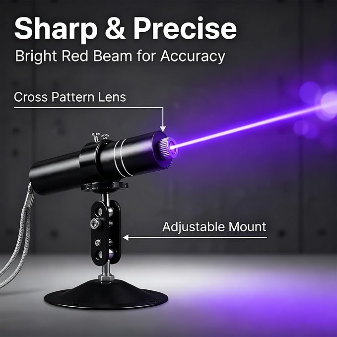 Three-Head Purple Laser Level with 2M Charger | 405nm Cross/Linear Laser Generator | Rechargeable Alignment Tool for Woodworking, Construction & Fabric Cutting (Base & AC/DC Adapter) Purple Line